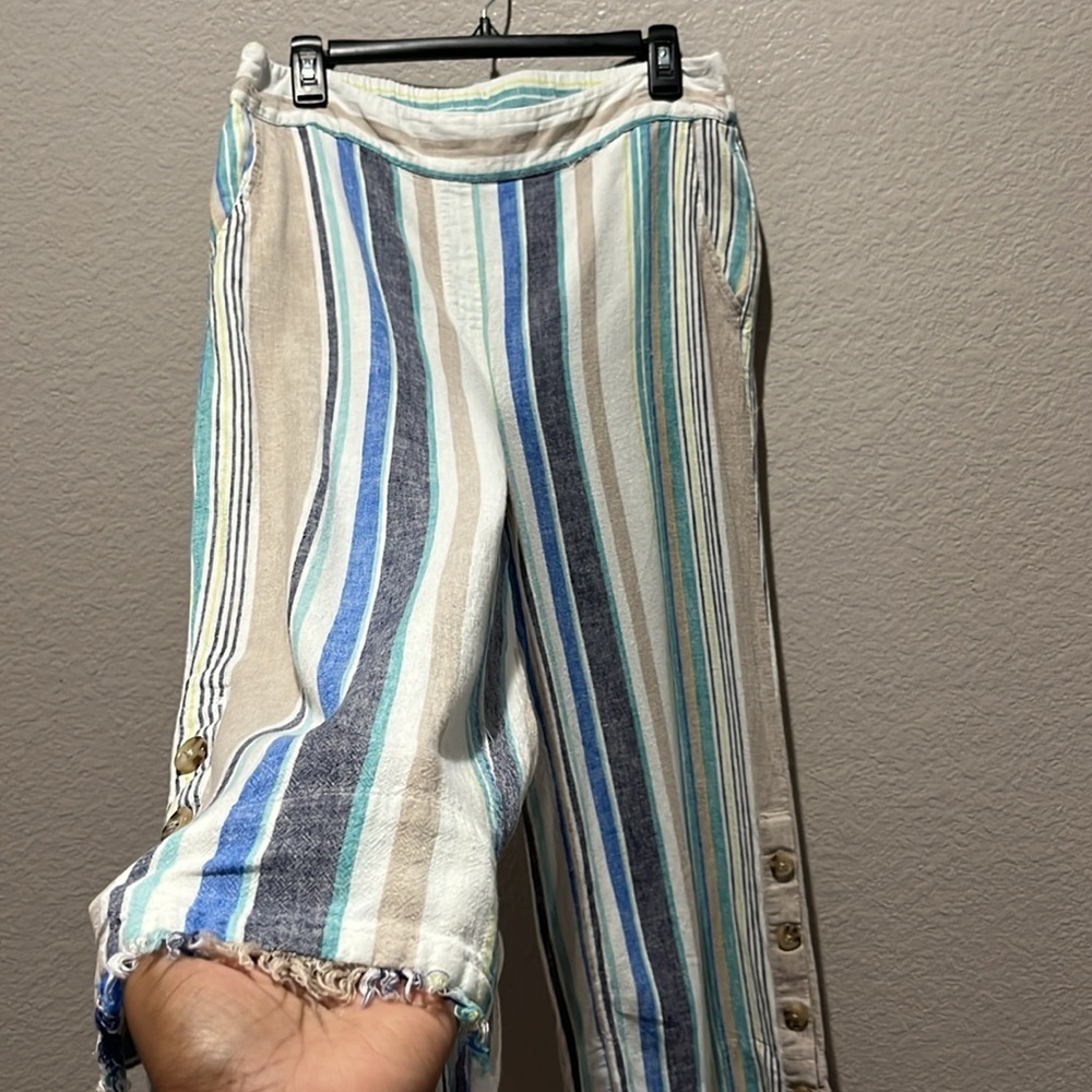 Hope & Harlow Pants Womens Size 8 High Waist‎ Striped Multi Color Linen Blend - Picture 7 of 10
